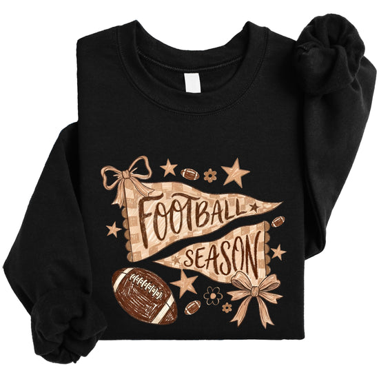 Football Season Coquette Bow Pennant Game Day Crewneck Sweatshirt - Black Sweatshirt view 3