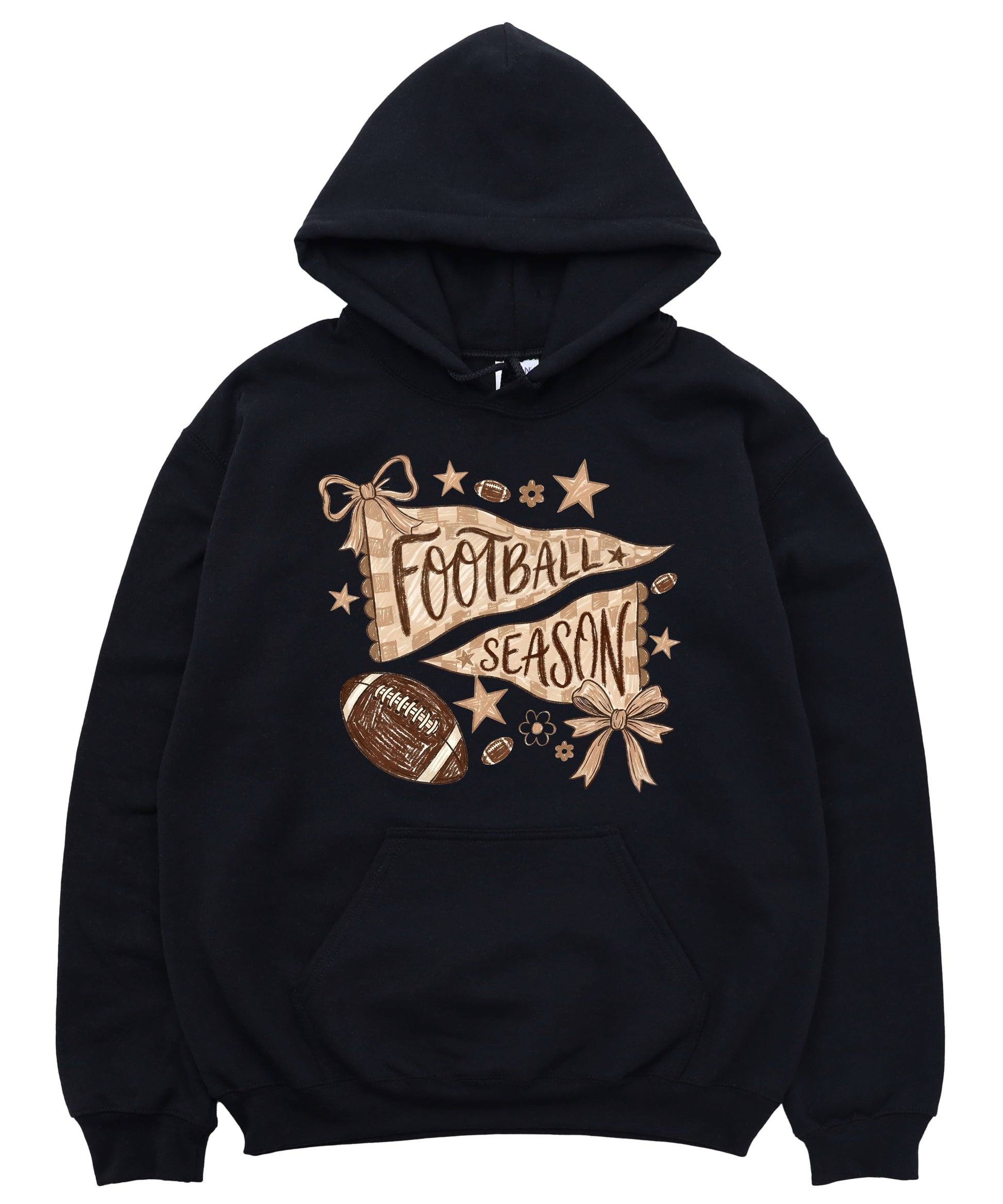 Football Season Coquette Bow Pennant Game Day Hoodie for Women - Black - view 3