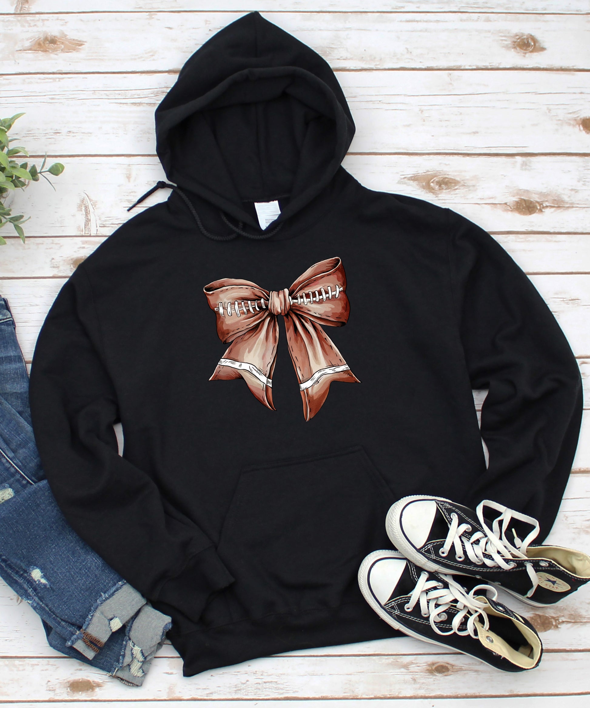 Football Coquette Bow fleece hoodie in Black - view 3