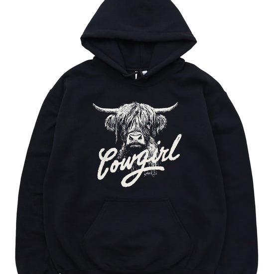 Cowgirl Highland Cow Hoodie - Black Hoodie - Olive Loves Apple
