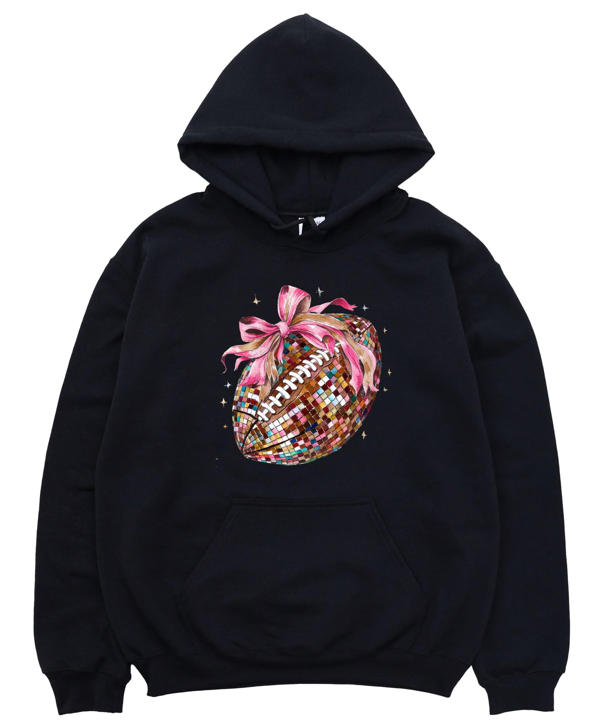 Disco Ball Football Coquette Bow Hoodie for Women, Black Hoodie, view 3