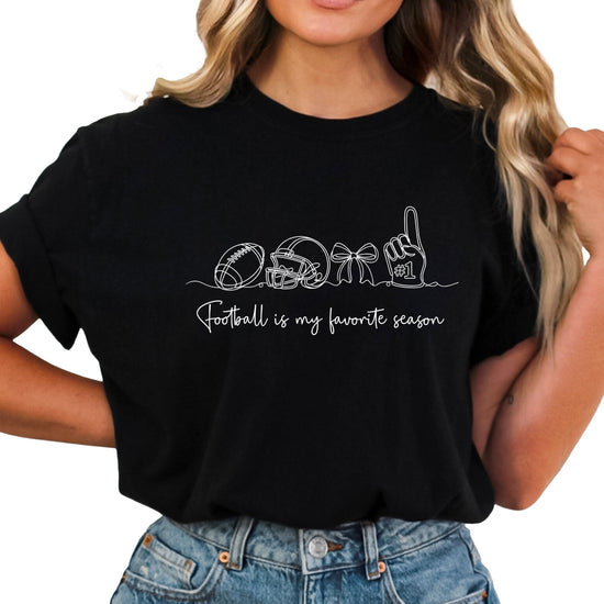 Football is My Favorite Season coquette bow game day tee, Black Shirt, view 3