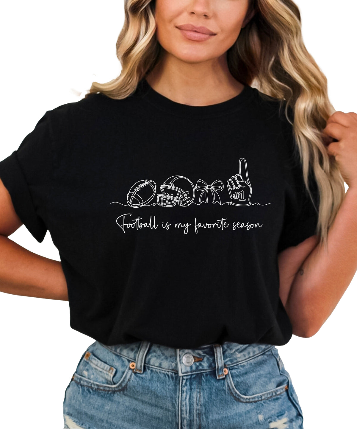 Football is My Favorite Season coquette bow game day tee, Black Shirt, view 3