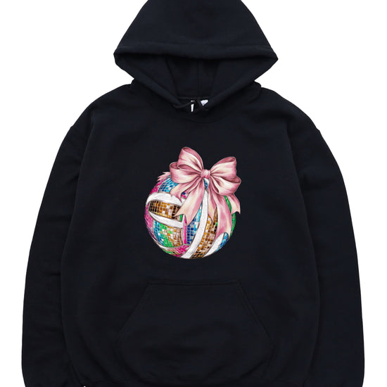 Disco Volleyball Coquette Bow Hoodie - Black - View 3