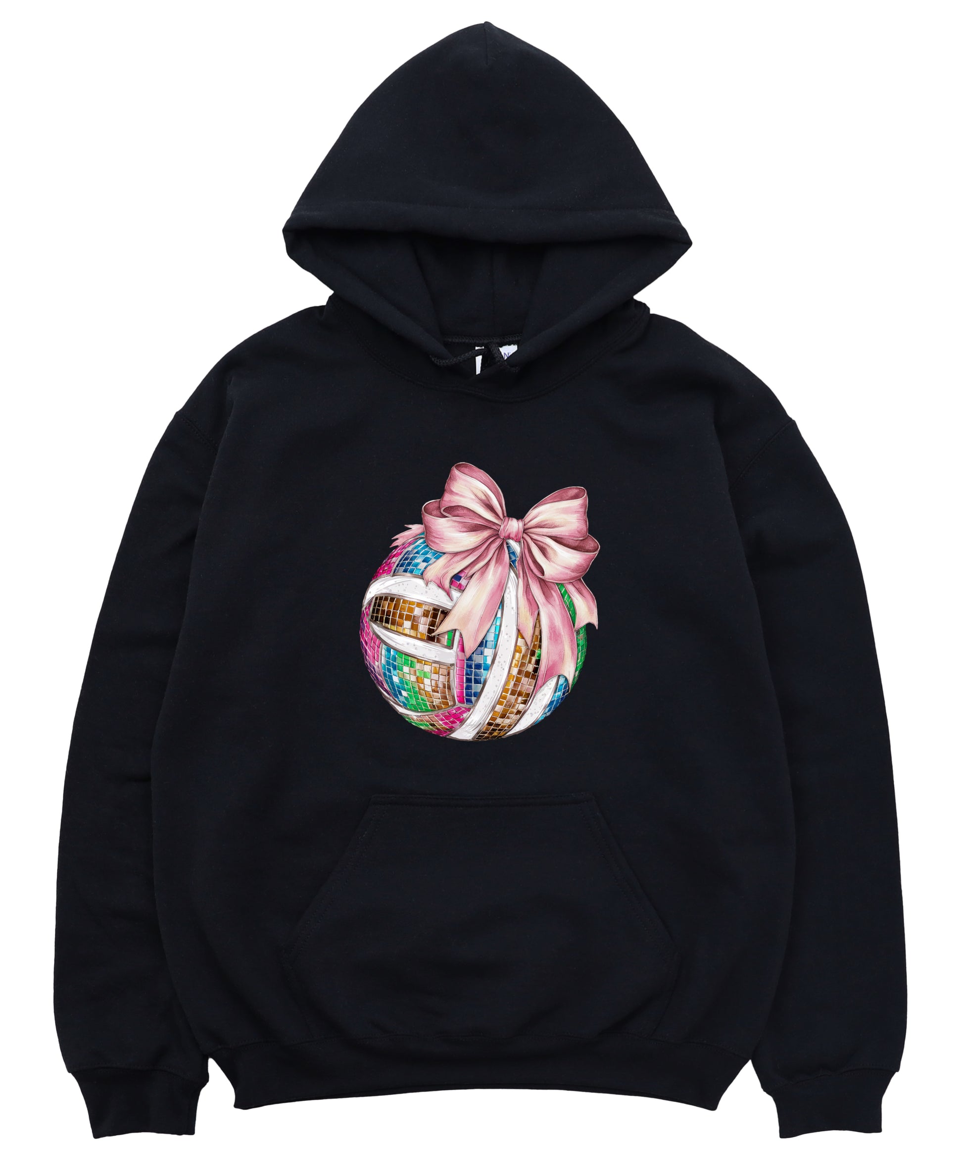 Disco Volleyball Coquette Bow Hoodie - Black - View 3