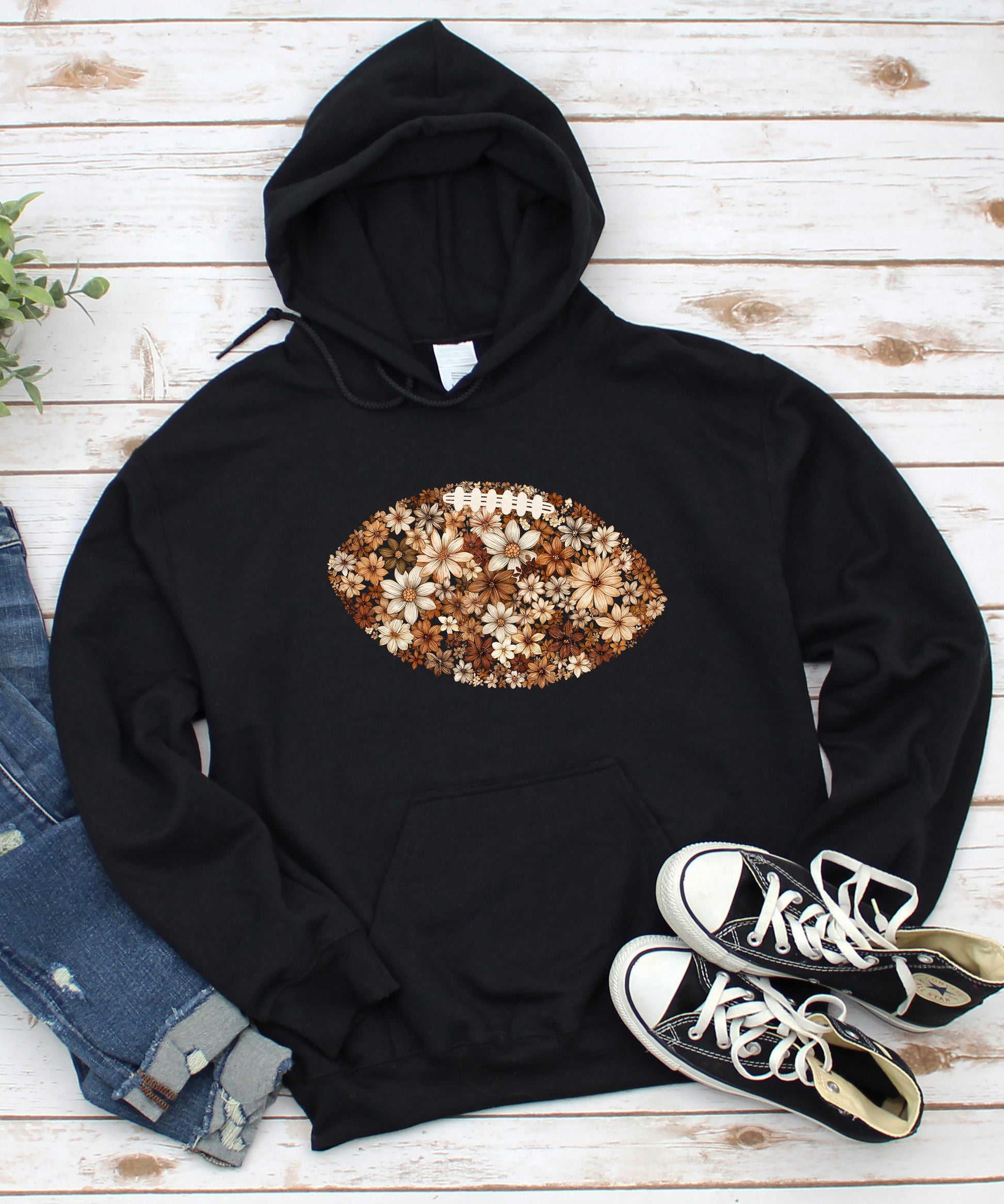 Floral Football Black Hoodie for Women - view 3