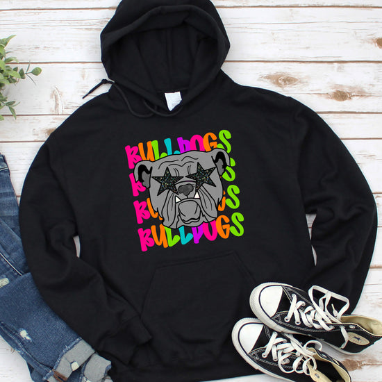 Bulldogs neon rainbow mascot hoodie in Black - view 3