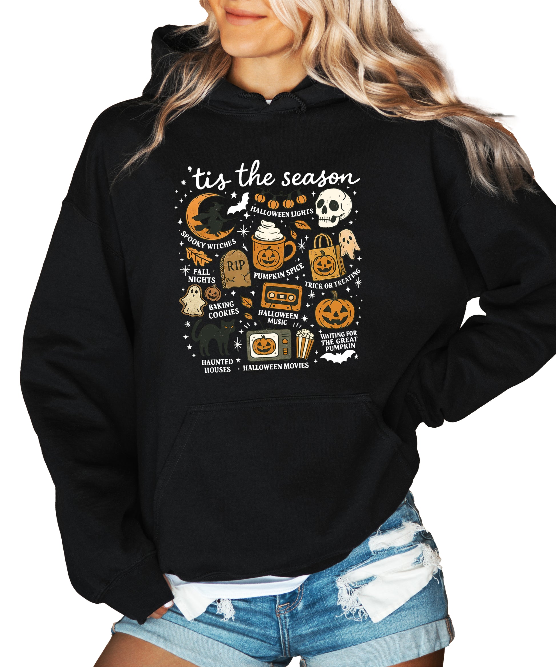 Tis The Season Halloween retro collage hoodie in Black - view 4
