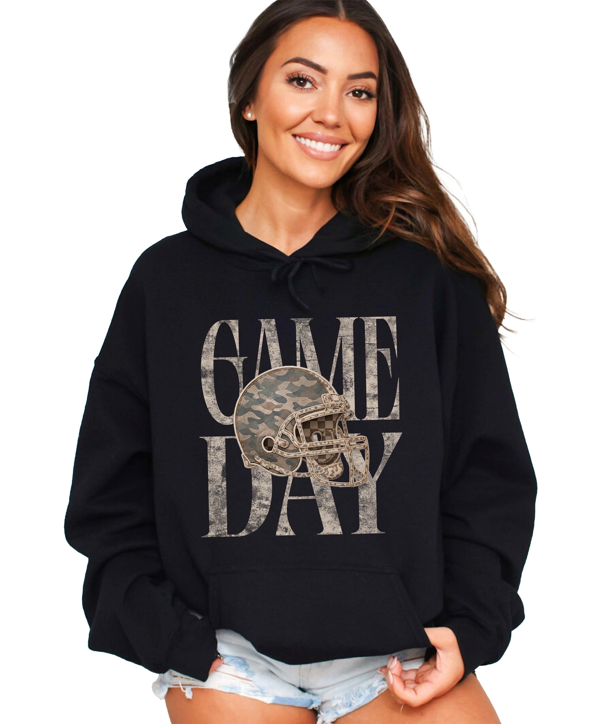 Game Day Camo football helmet hoodie in Black - view 4