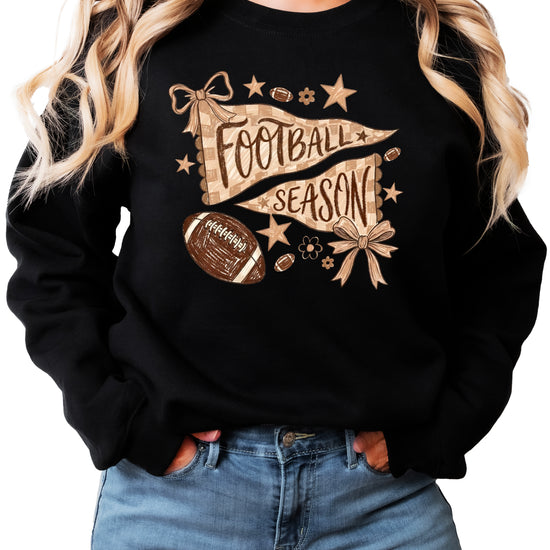 Football Season Coquette Bow Pennant Game Day Crewneck Sweatshirt - Black Sweatshirt view 4