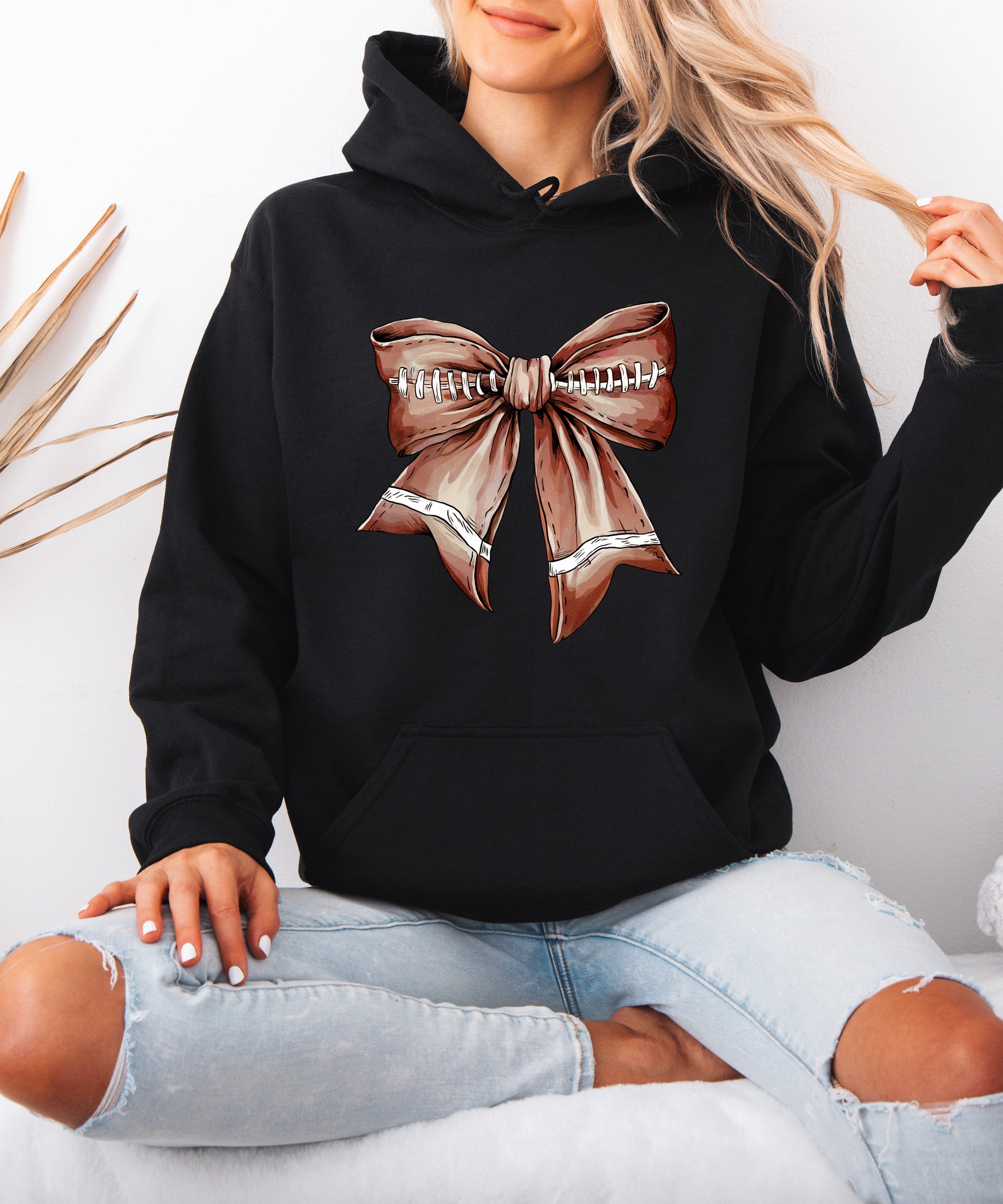 Football Coquette Bow fleece hoodie in Black - view 4