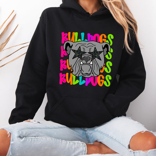 Bulldogs neon rainbow mascot hoodie in Black - view 4