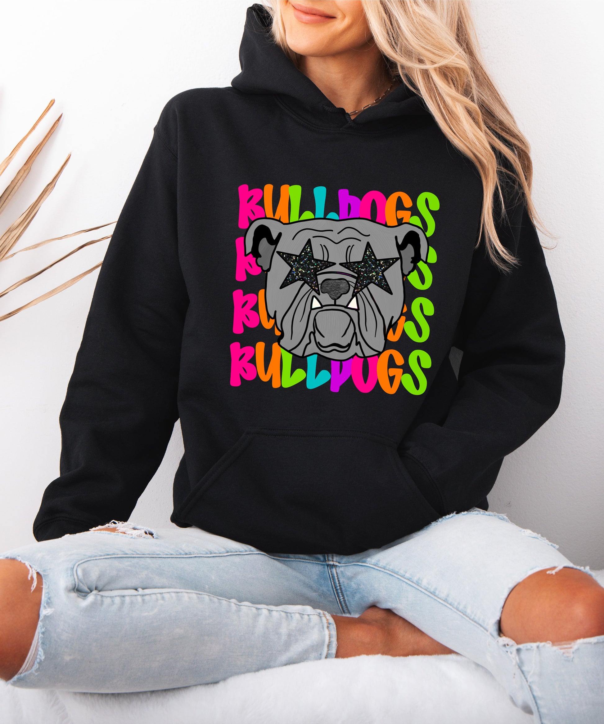 Bulldogs neon rainbow mascot hoodie in Black - view 4