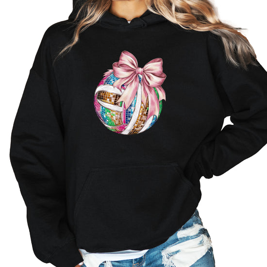 Disco Volleyball Coquette Bow Hoodie - Black - View 4