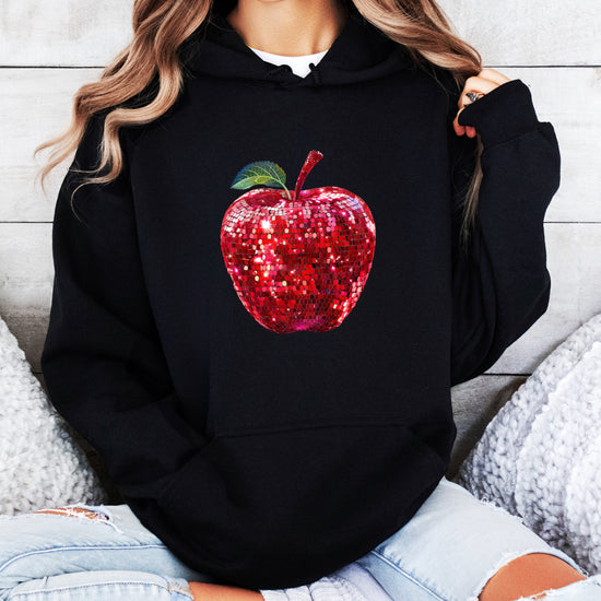 Black glitter apple teacher hoodie view 4