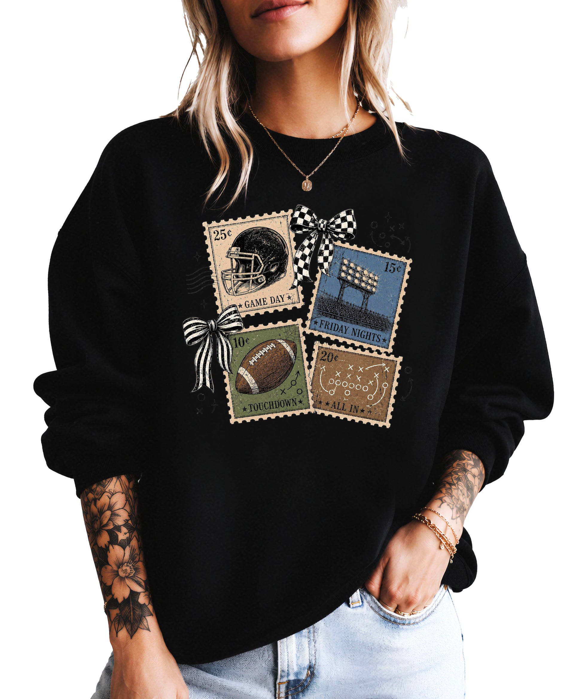 Vintage Football Black crewneck sweatshirt, view 4