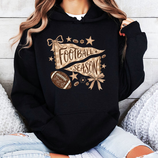 Football Season Coquette Bow Pennant Game Day Hoodie for Women - Black - view 4