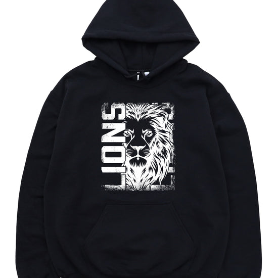 Lions School Spirit hoodie in Black - distressed lion mascot game day pullover sweatshirt, view 4