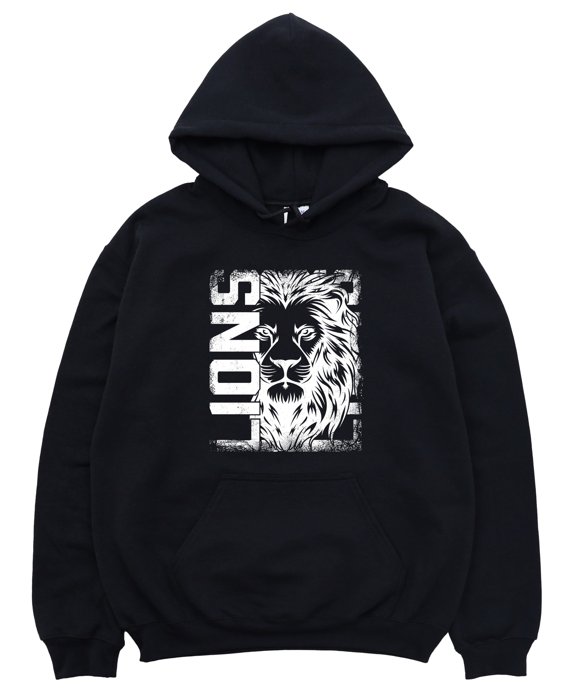 Lions School Spirit hoodie in Black - distressed lion mascot game day pullover sweatshirt, view 4
