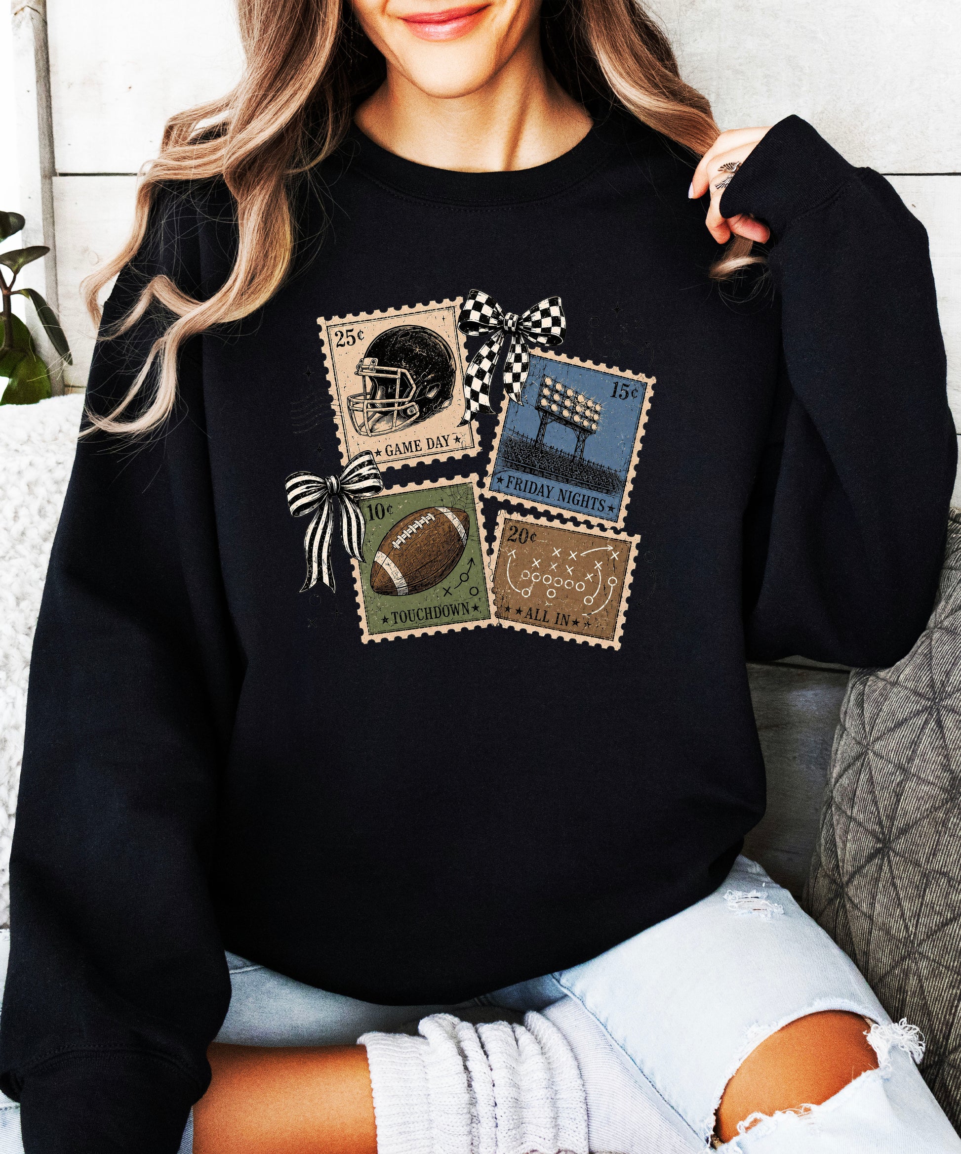 Vintage Football Black crewneck sweatshirt, view 5