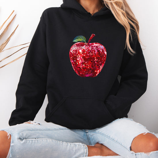 Black glitter apple teacher hoodie view 5