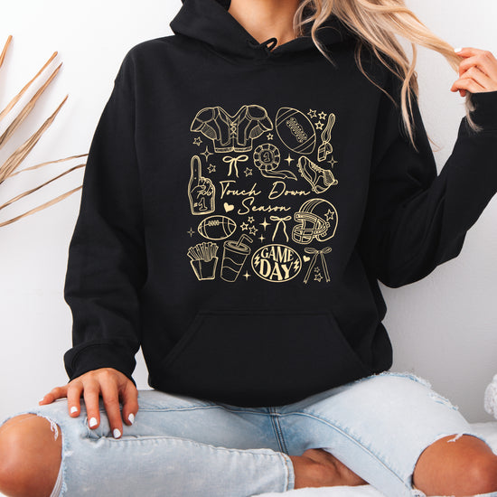 Black Touch Down Season football hoodie close up print