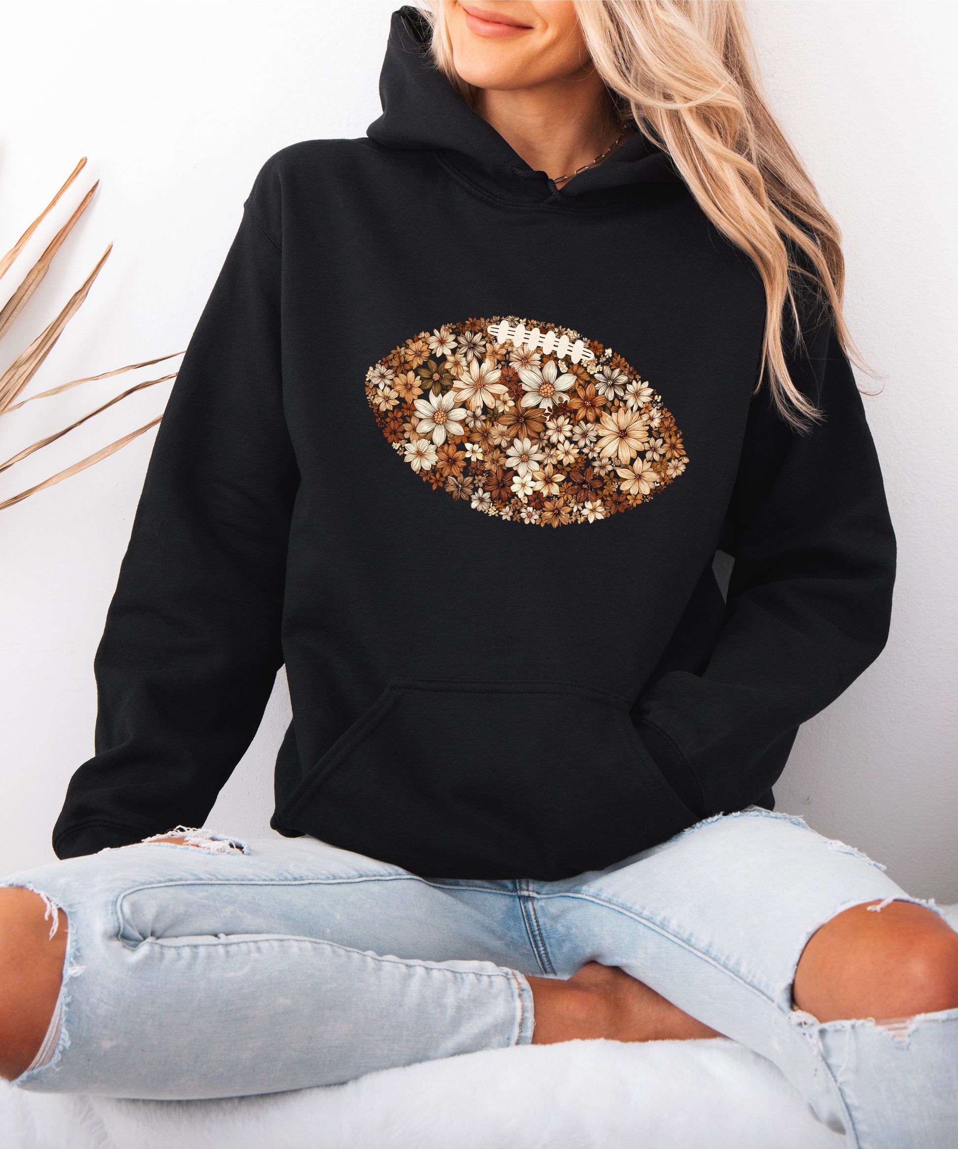 Floral Football Black Hoodie for Women - view 5