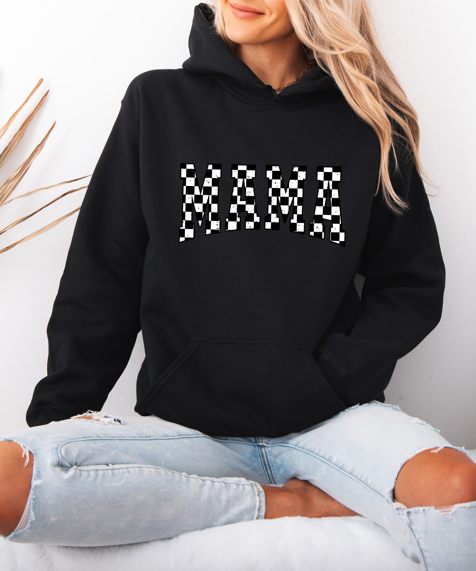 Checkered Mama hoodie for women in Black - view 5