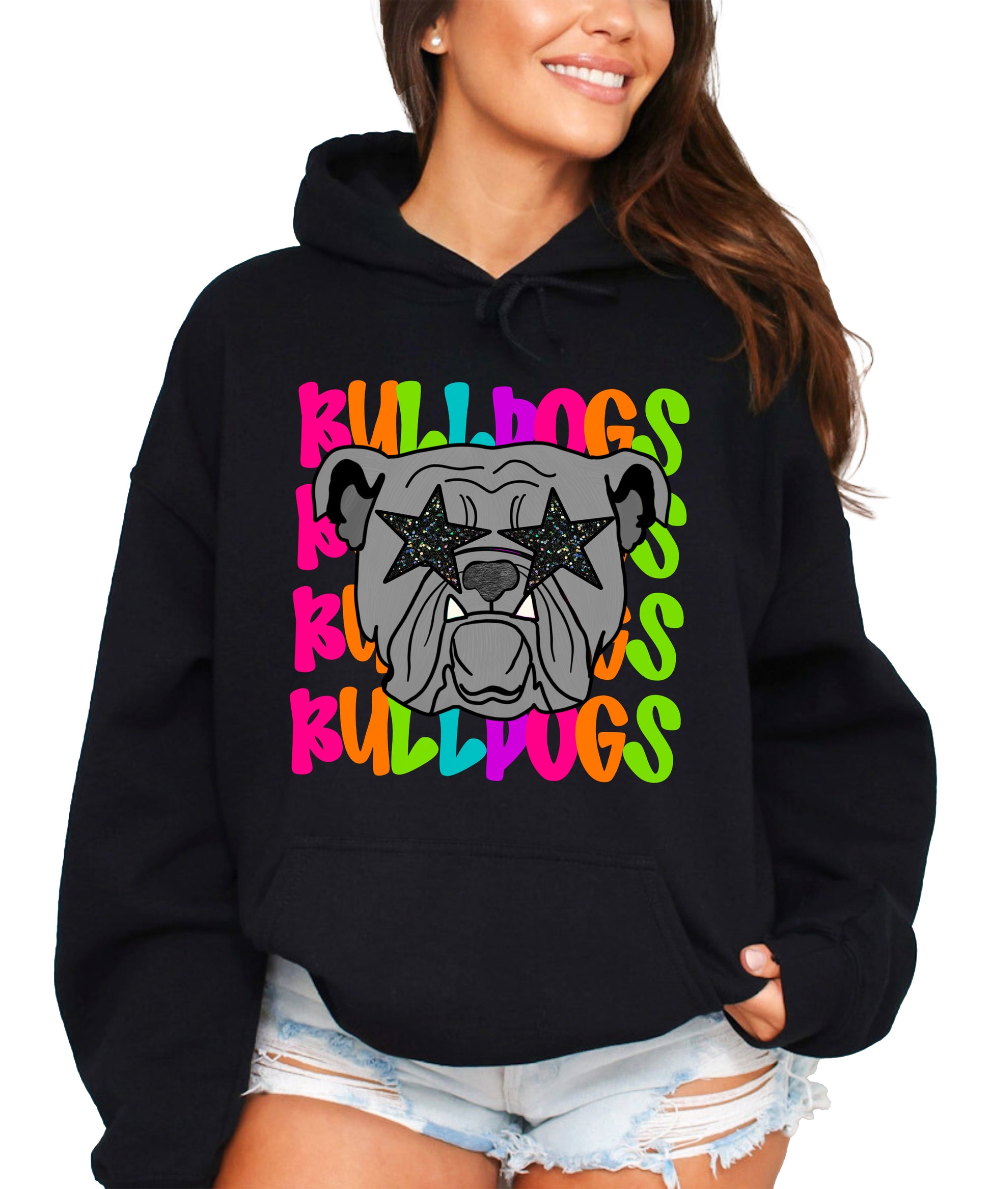 Bulldogs neon rainbow mascot hoodie in Black - view 5