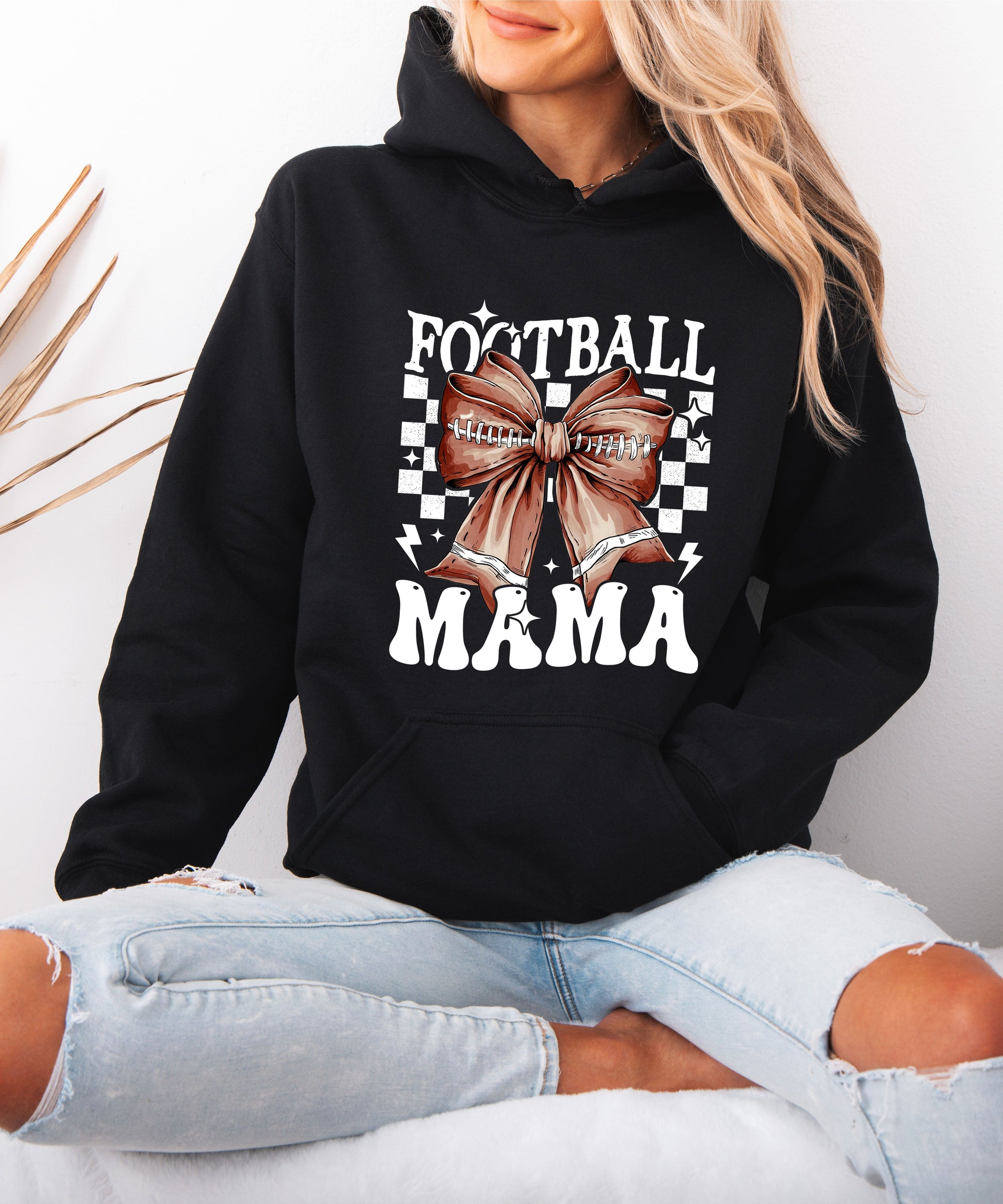 Football Mama Hoodie for Women – Black view 5