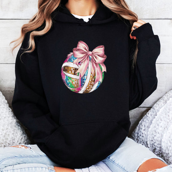 Disco Volleyball Coquette Bow Hoodie - Black - View 5