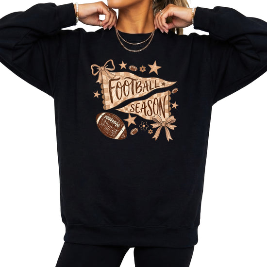 Football Season Coquette Bow Pennant Game Day Crewneck Sweatshirt - Black Sweatshirt view 5