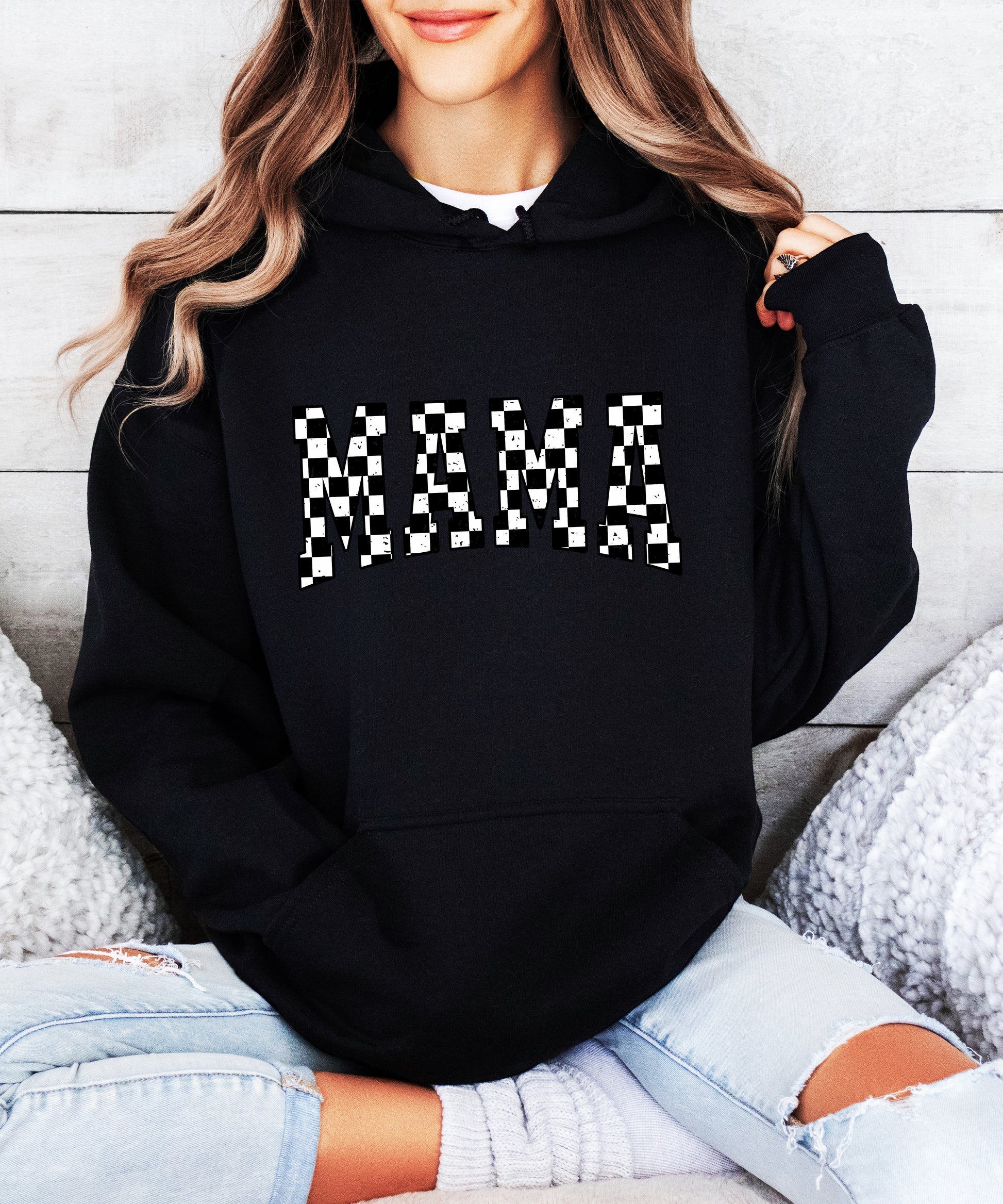 Checkered Mama hoodie for women in Black - view 6