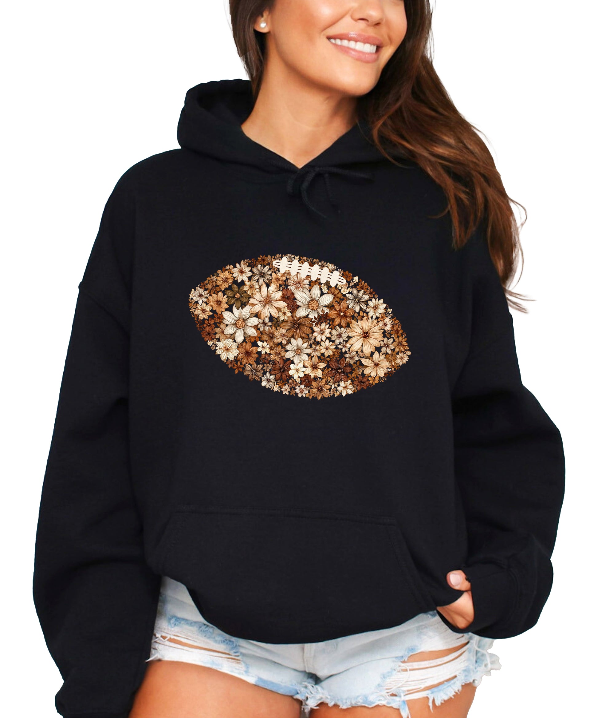Floral Football Black Hoodie for Women - view 6