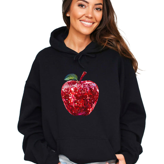 Black glitter apple teacher hoodie view 6