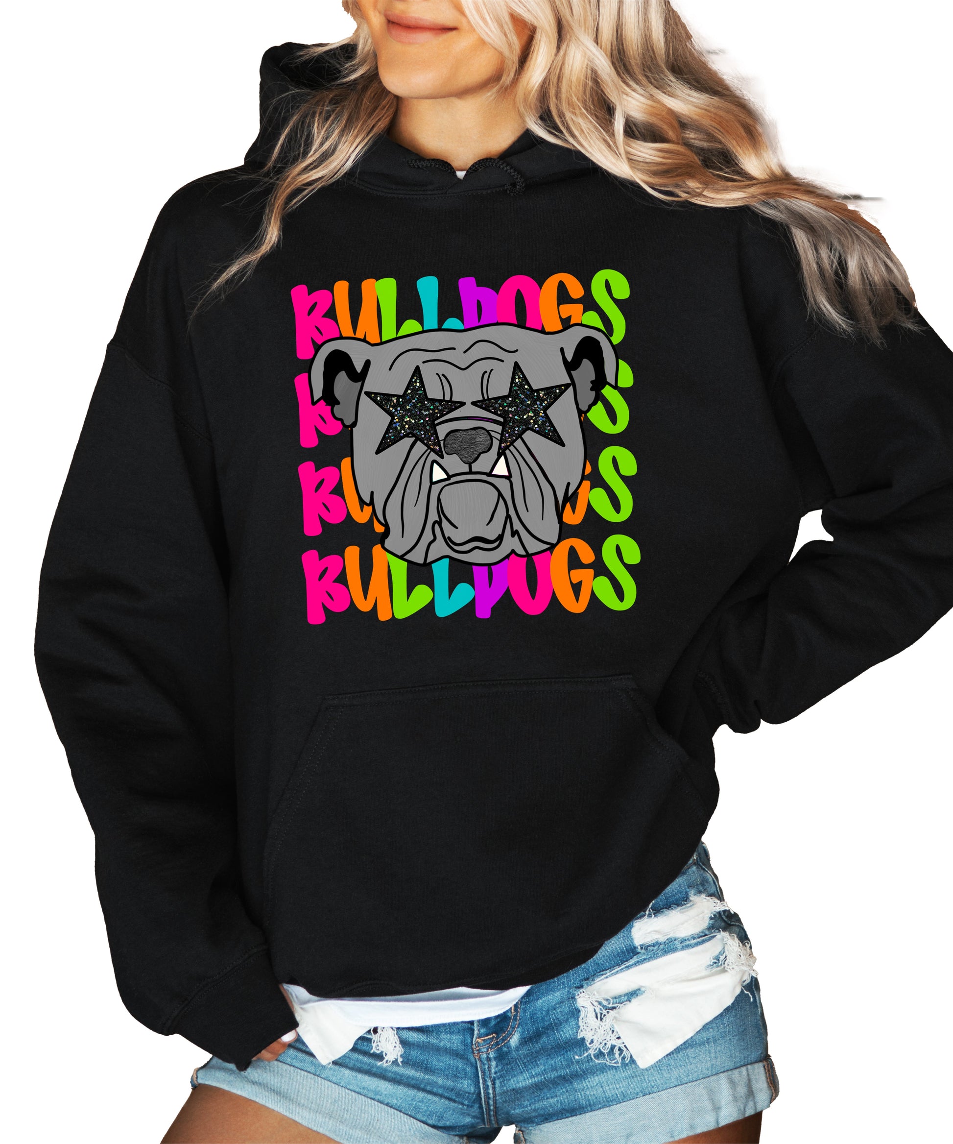 Bulldogs neon rainbow mascot hoodie in Black - view 6