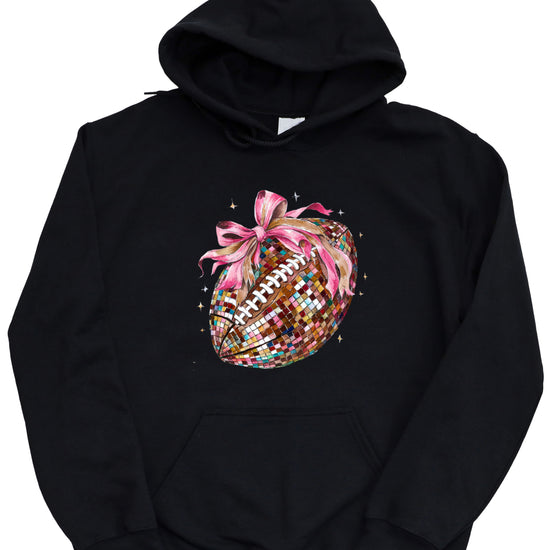 Disco Ball Football Coquette Bow Hoodie for Women, Black Hoodie, view 6
