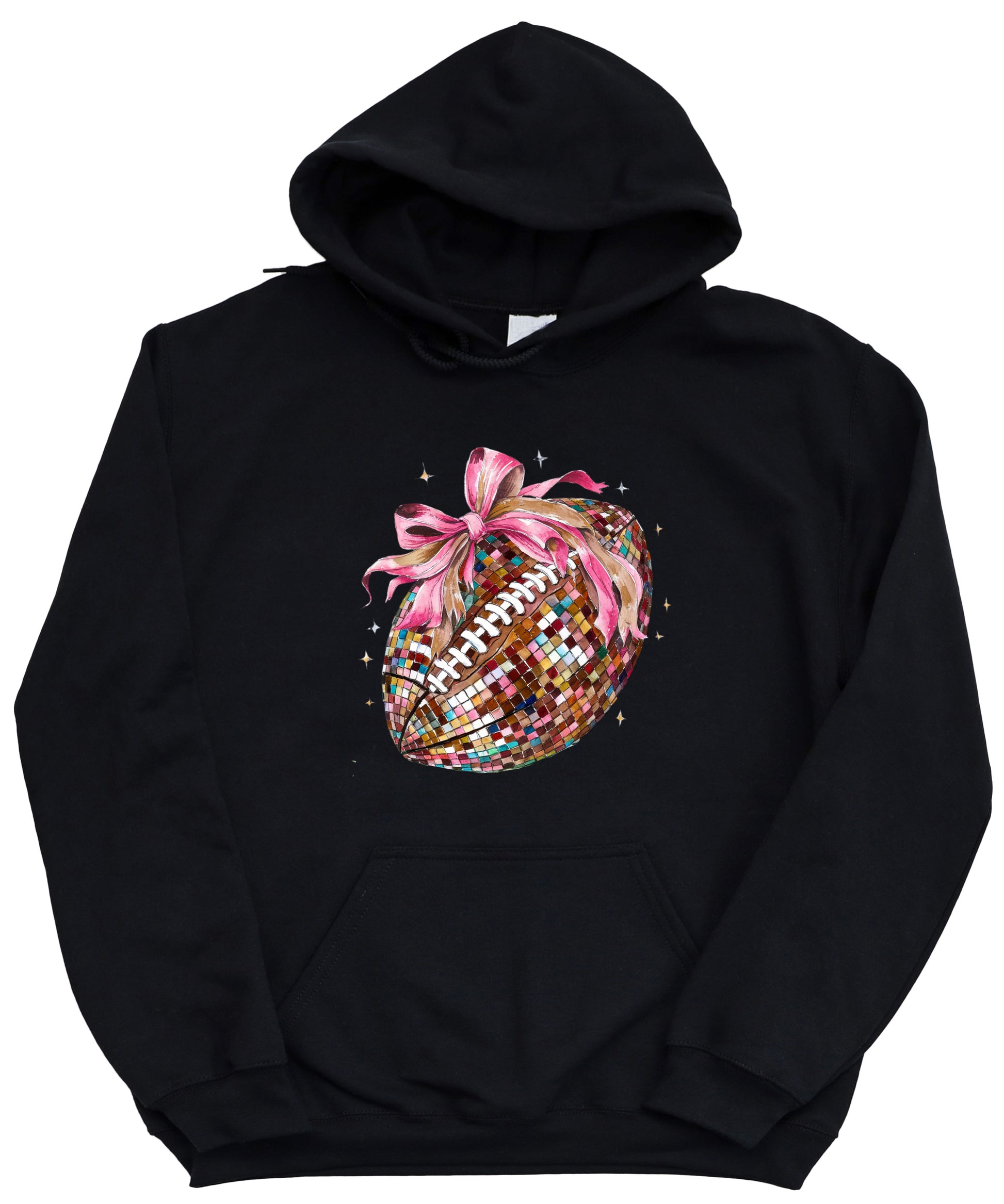 Disco Ball Football Coquette Bow Hoodie for Women, Black Hoodie, view 6