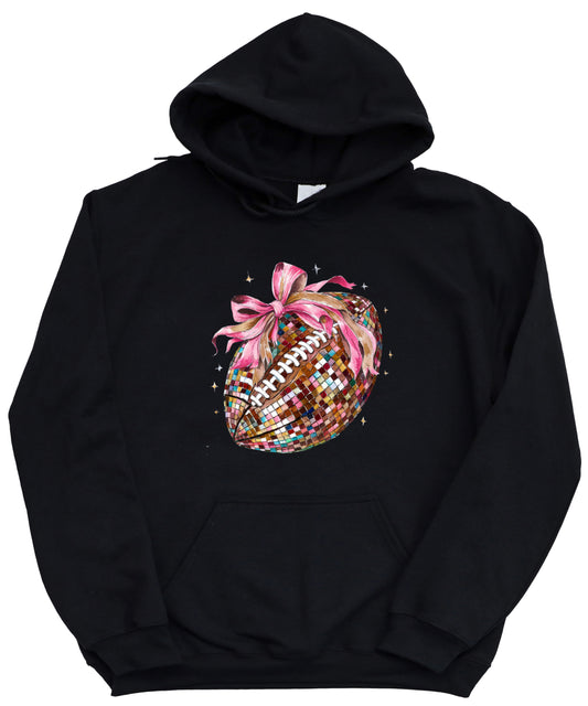 Disco Ball Football Coquette Bow Hoodie for Women, Black Hoodie, view 6