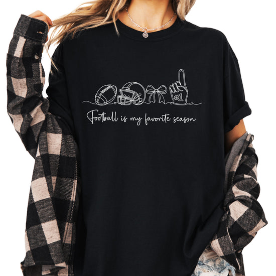 Football is My Favorite Season coquette bow game day tee, Black Shirt, view 6