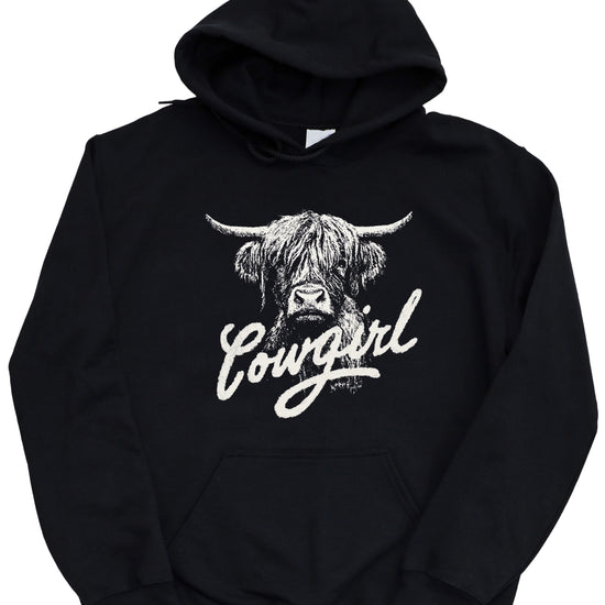 Cowgirl Highland Cow Hoodie - Black Hoodie - Olive Loves Apple