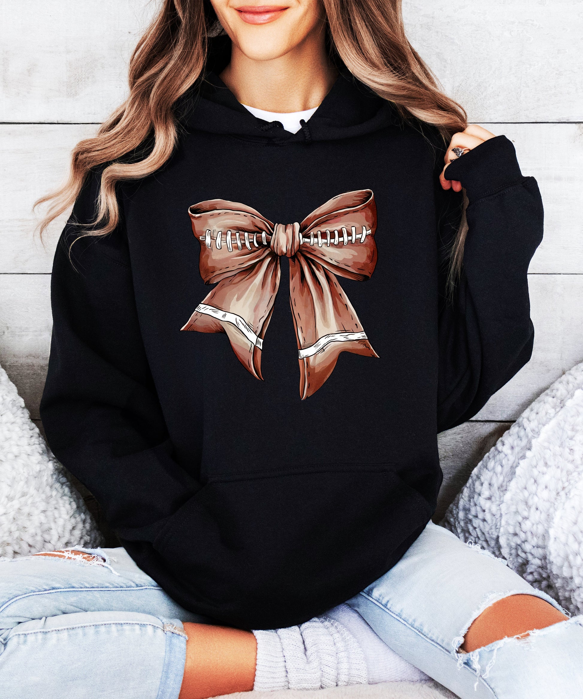 Football Coquette Bow fleece hoodie in Black - view 6