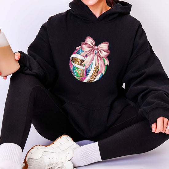 Disco Volleyball Coquette Bow Hoodie - Black - View 7