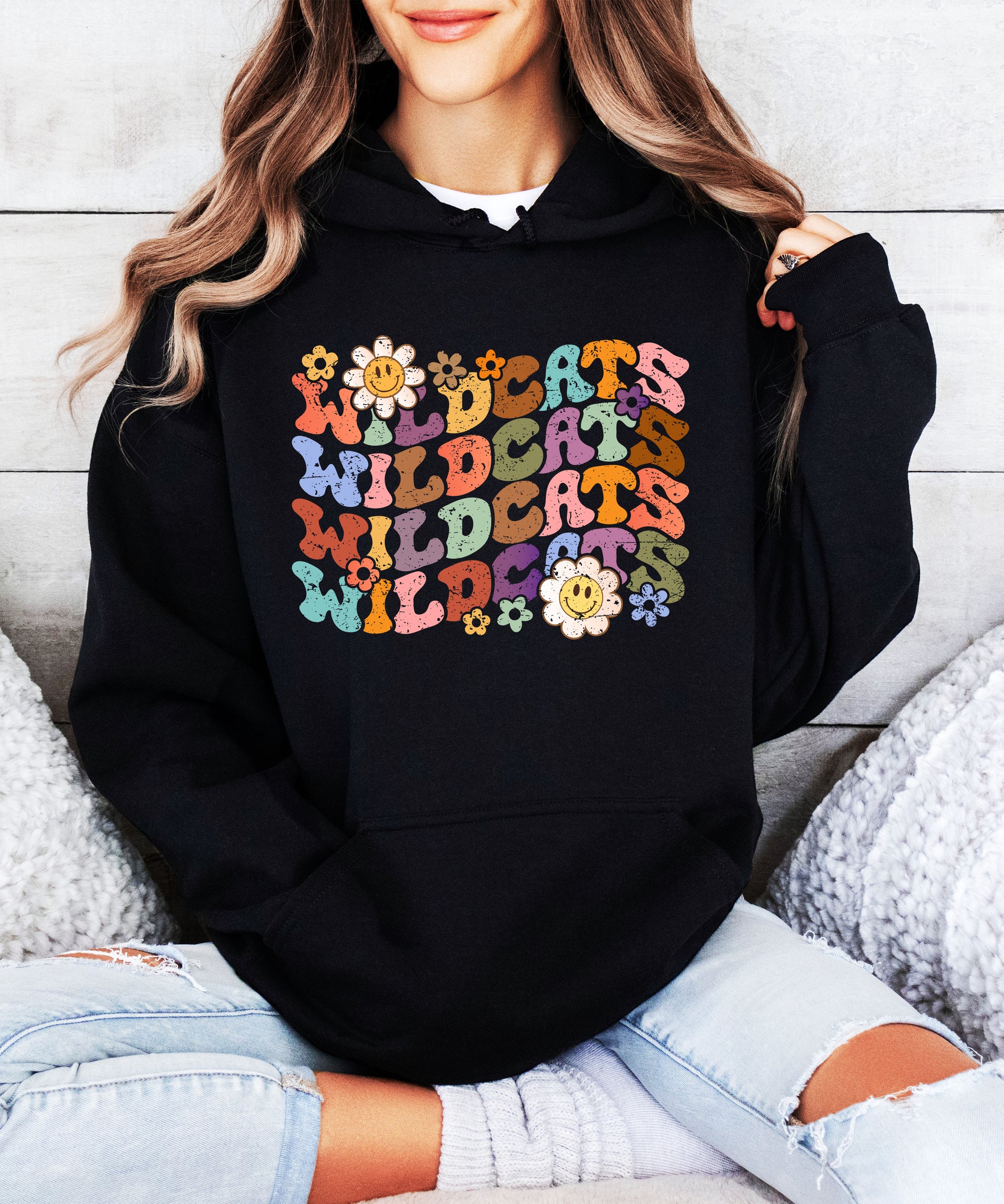 Wildcats Retro Floral Hoodie - Black view 7