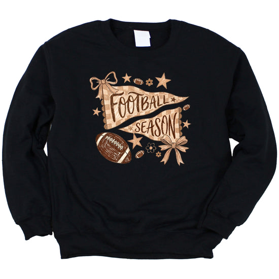 Football Season Coquette Bow Pennant Game Day Crewneck Sweatshirt - Black Sweatshirt view 7