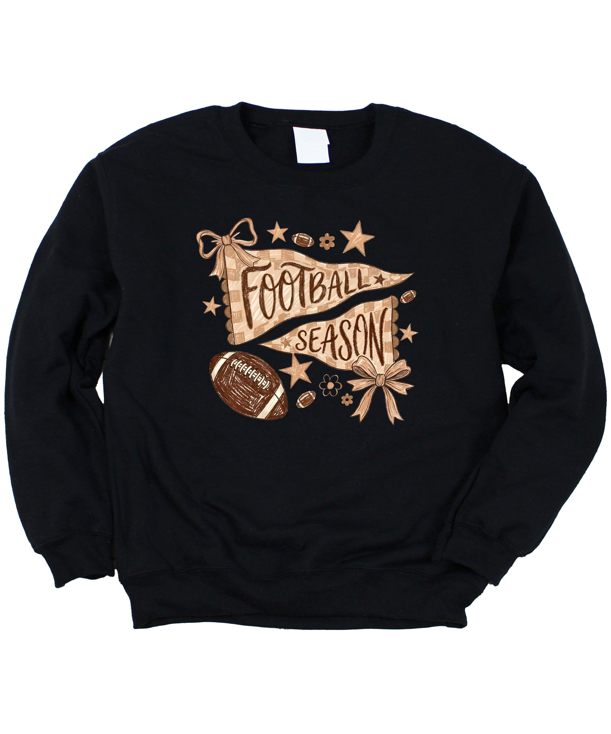 Football Season Coquette Bow Pennant Game Day Crewneck Sweatshirt - Black Sweatshirt view 7