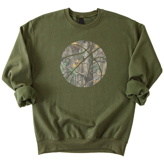 Camo basketball crewneck sweatshirt in Army Green, view 1