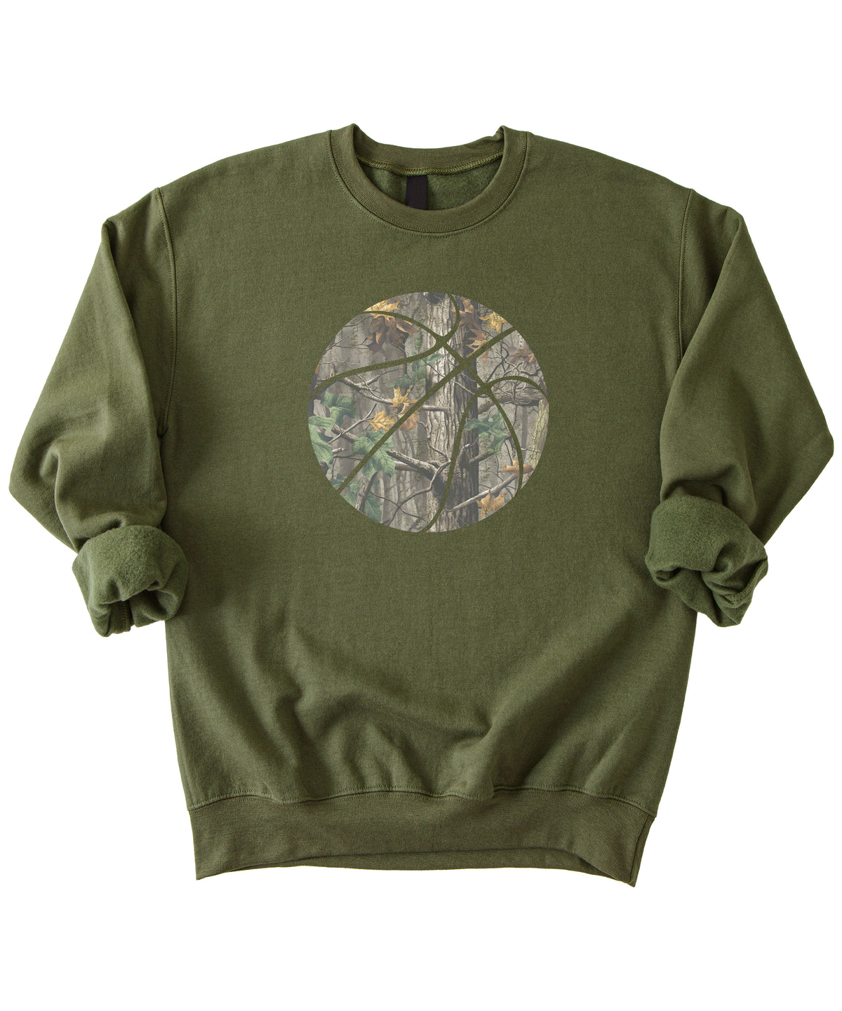 Camo basketball crewneck sweatshirt in Army Green, view 1
