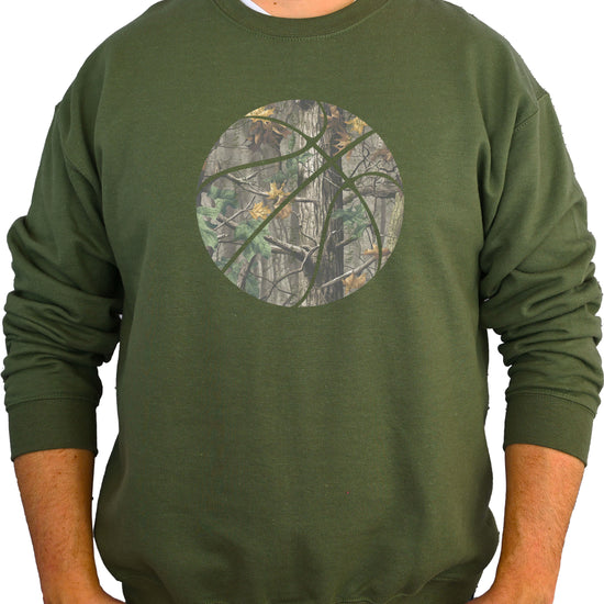 Camo basketball crewneck sweatshirt in Army Green, view 3