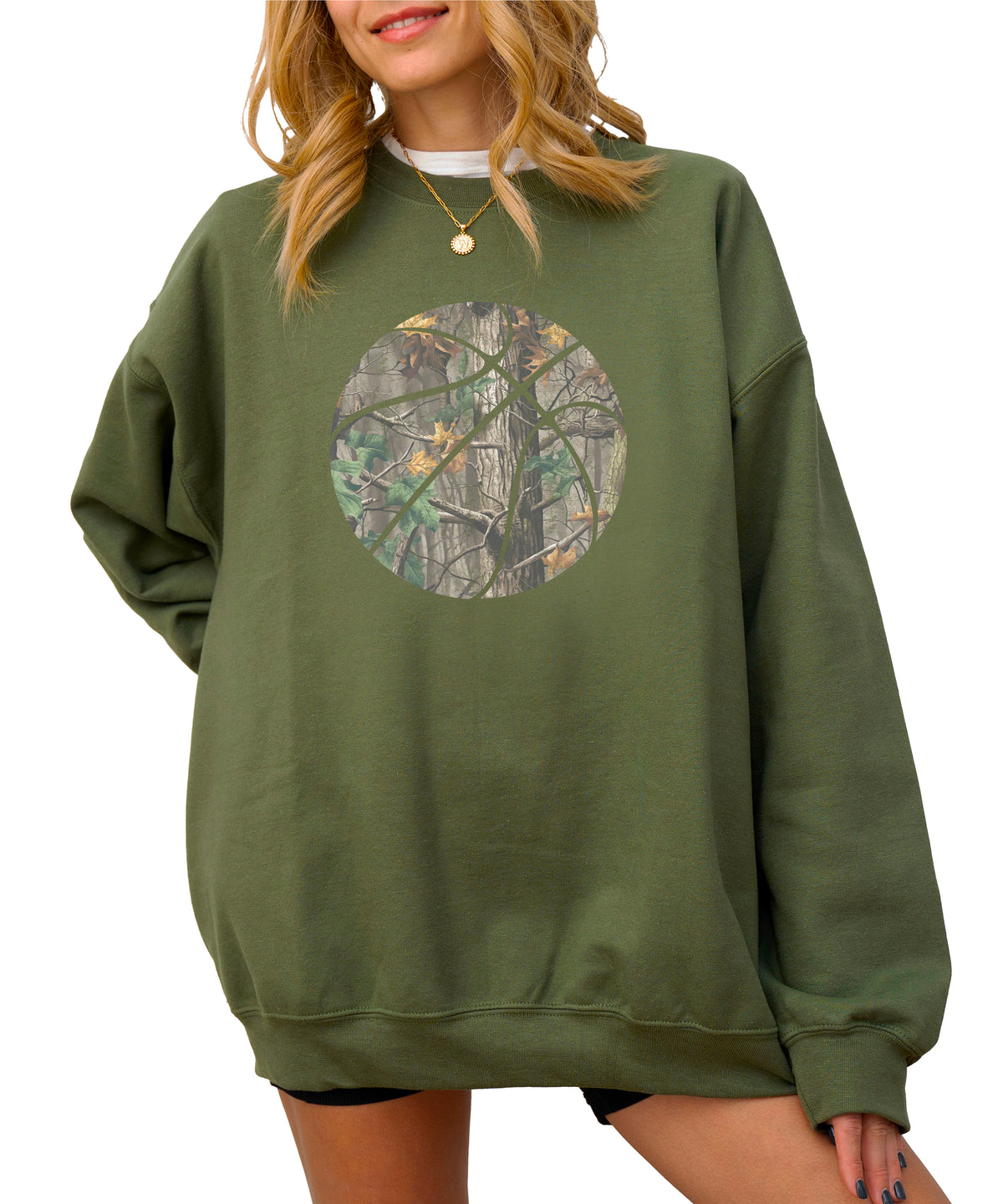 Camo basketball crewneck sweatshirt in Army Green, view 4